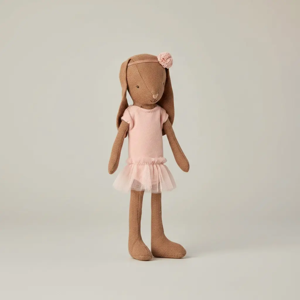 Maileg Danish Bunny, Size 1 - Chocolate brown - Ballet suit and skirt rose