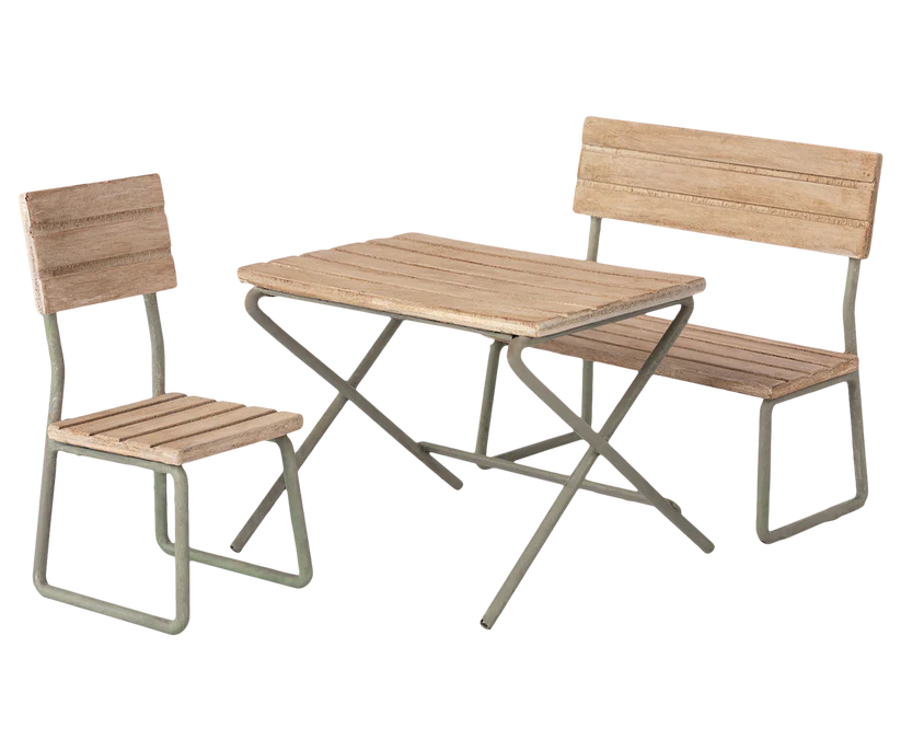 Maileg Danish Garden set, Table w. chair and bench, Miniature