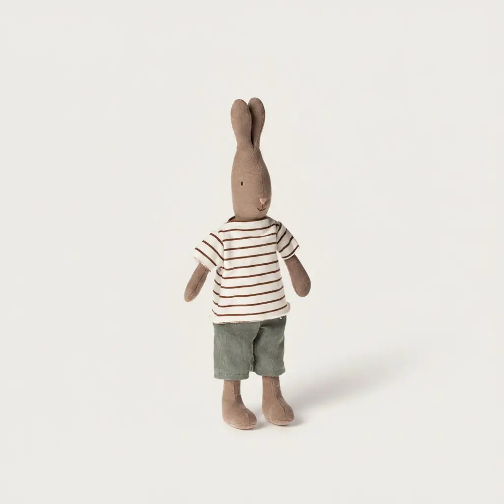 Maileg Danish Rabbit, Size 2 - Brown - Striped blouse and pants