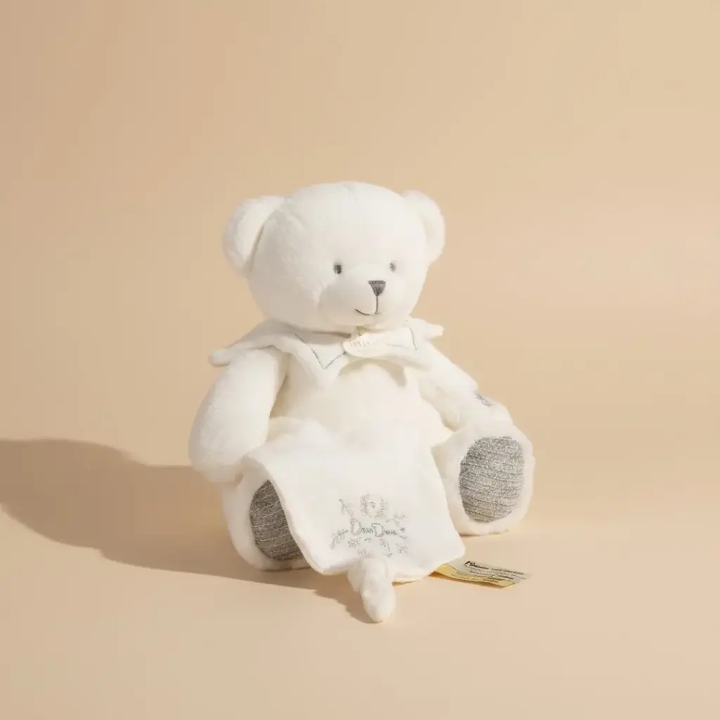 Doudou Ans Ours Argent Pantin Avec Mouchoir 