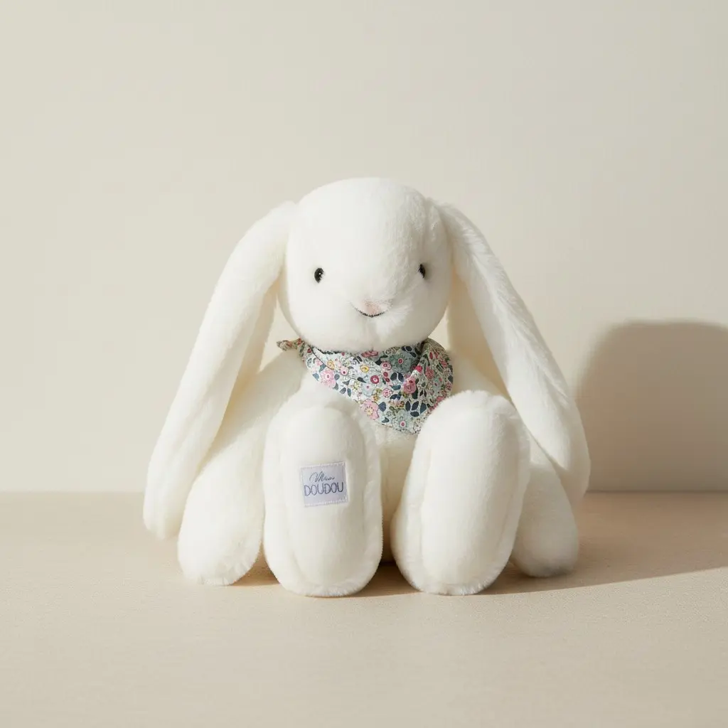 DOUDOU LAPIN FLEURETTE - BLANC 50 cm