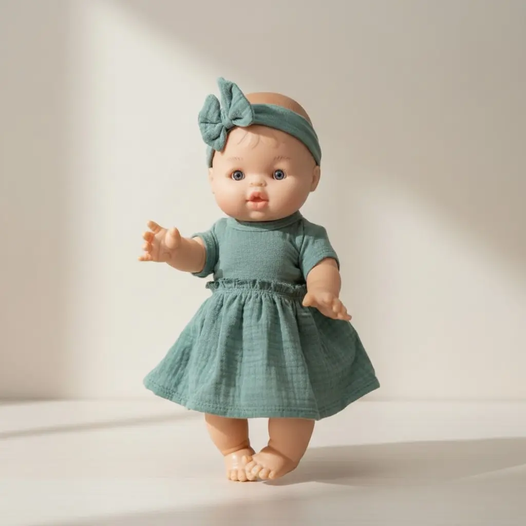 Heless Set: Doll Gordi 34 cm with organic dress, sage