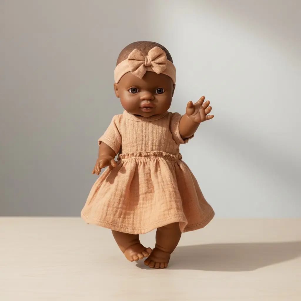 Heless Set: Doll Gordi 34 cm with organic dress, caramell