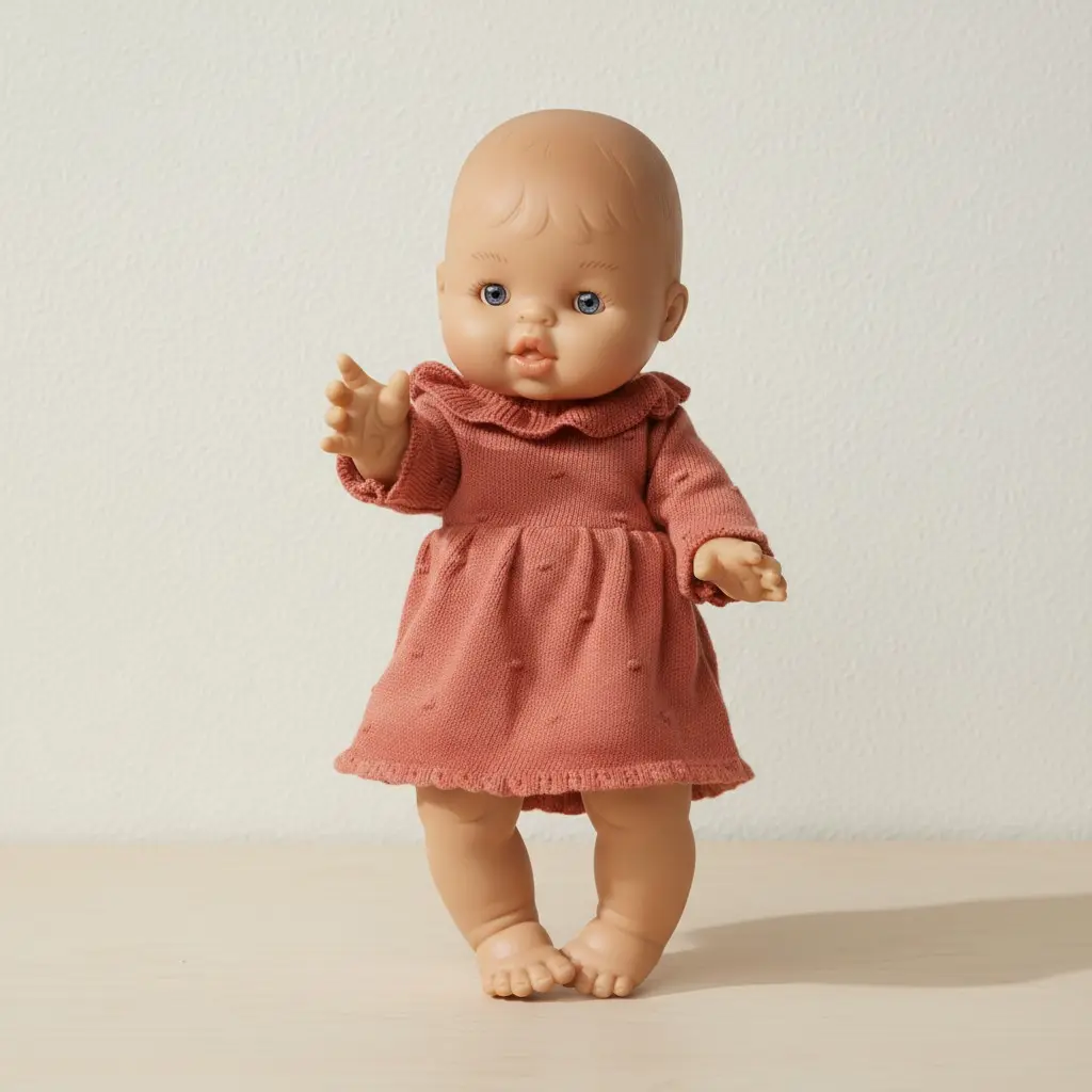 "Heless Set: Doll Gordi 34 cm) with organic knitted dress,  peach