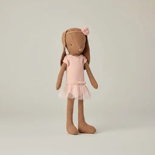 Maileg Danish Bunny, Size 1 - Chocolate brown - Ballet suit and skirt rose