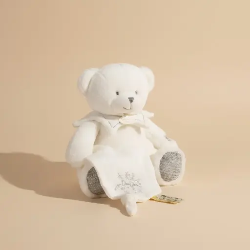 Doudou Ans Ours Argent Pantin Avec Mouchoir 