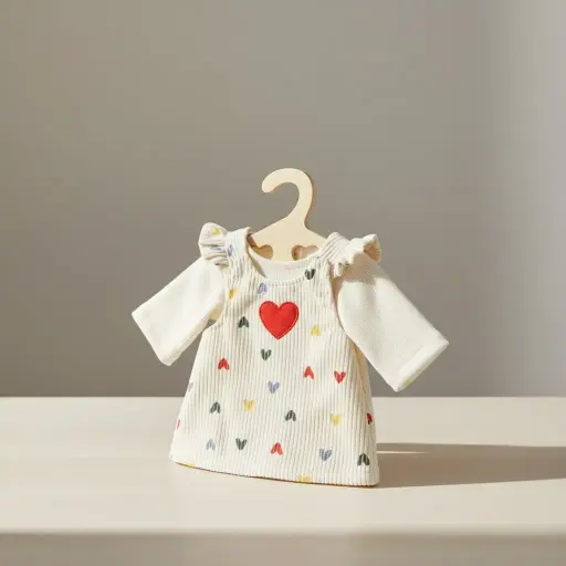 "Heless Doll corduroy dress 'Heart confei' with T-shirt, size  28-35cm"
